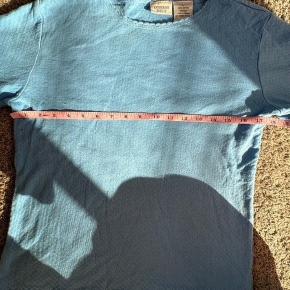 Katherine Bishop T-Shirt Womens Large Blue Scalloped Neck Pointelle Knit Top - Picture 7 of 7